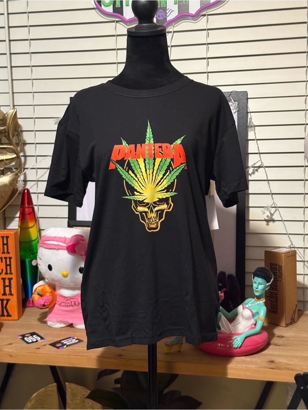Custom Black Pantera Graphic band Tee - Black with Green & Yellow Print
